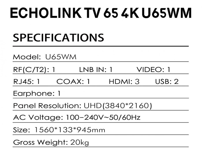 ECHOLINK TV 65″ 4K U65WM WHALE OS photo 3